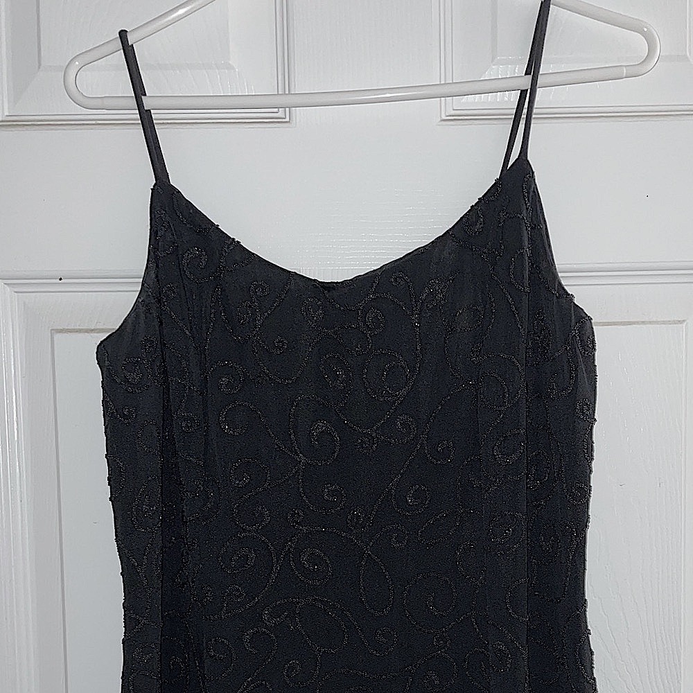 VINTAGE Bari Jay Black Evening Beaded Slit Gown Strapless Dress - Picture 2 of 6